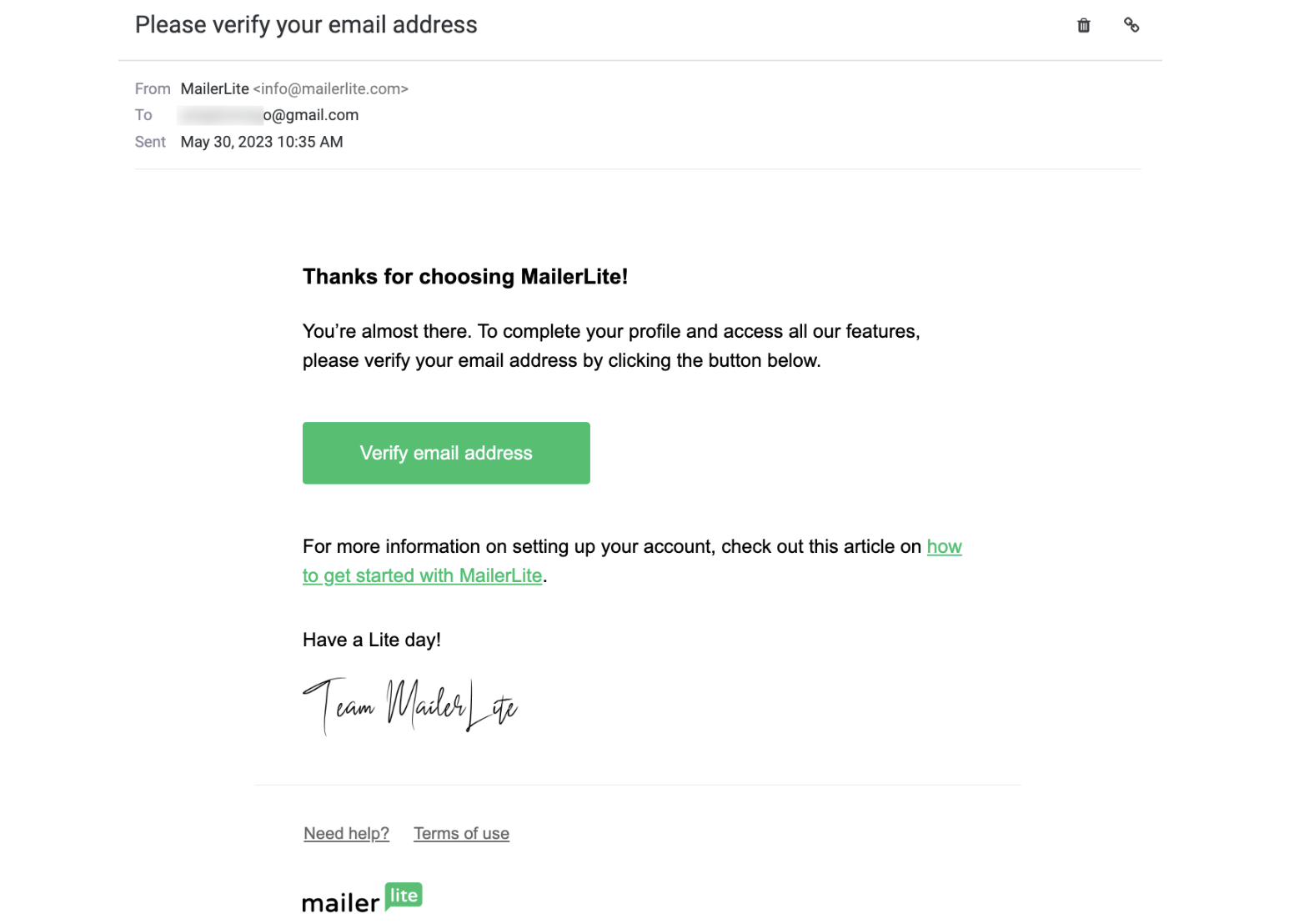 mailerlite verification email