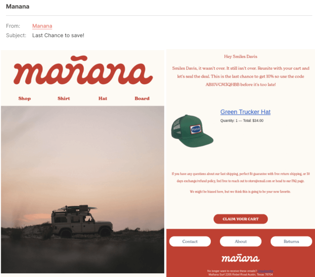 manana abandoned cart reminder