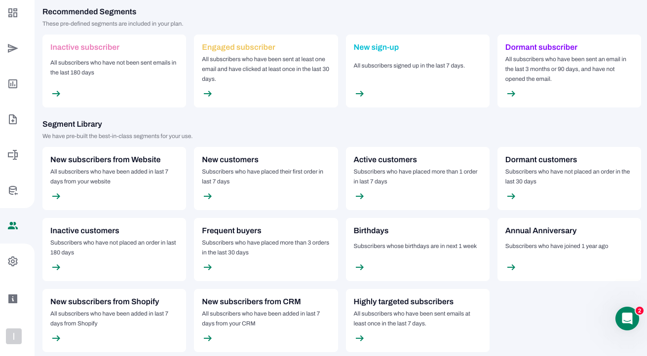 tinyemail recommended segments