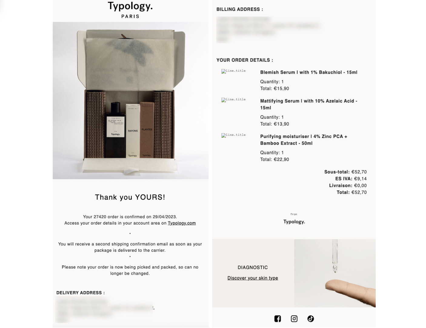 typology order confirmation email
