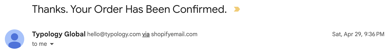 typology order confirmation email
