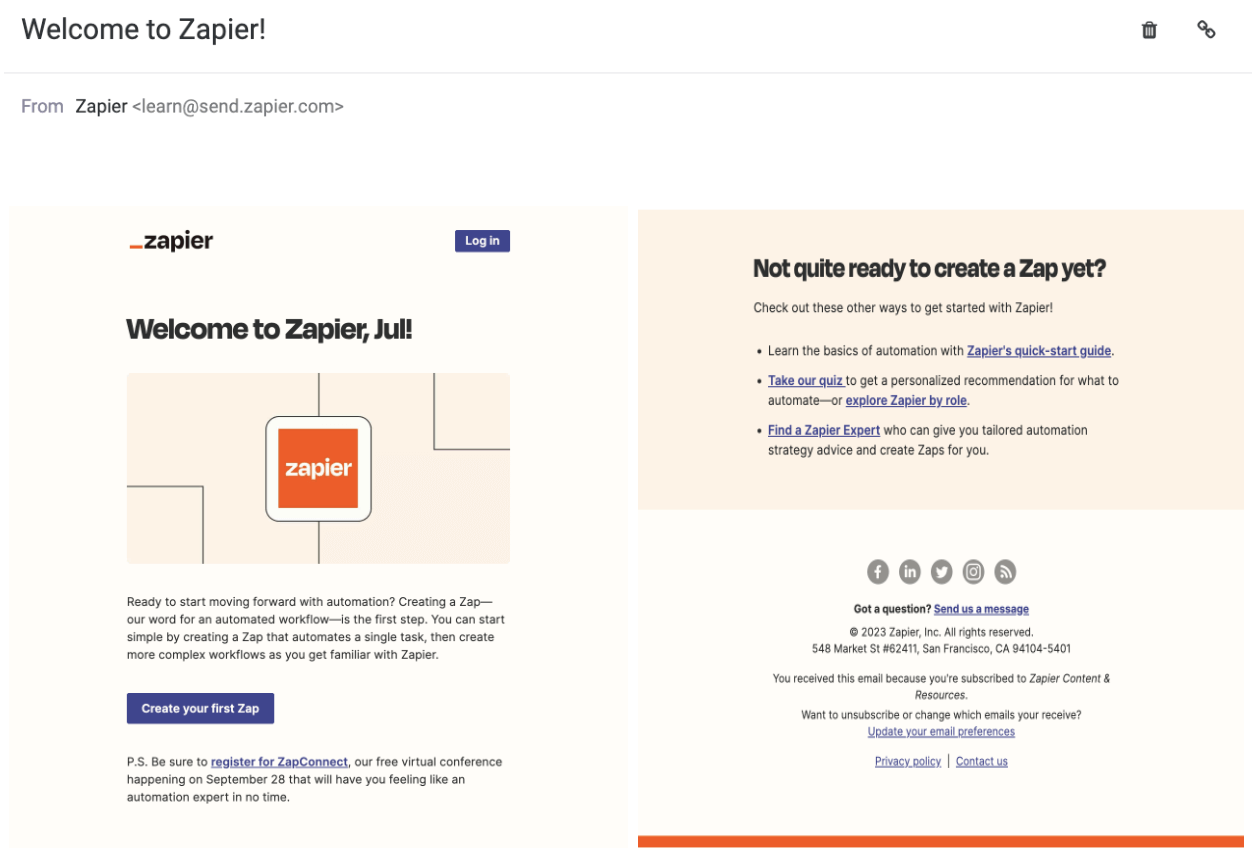zapier welcome emails