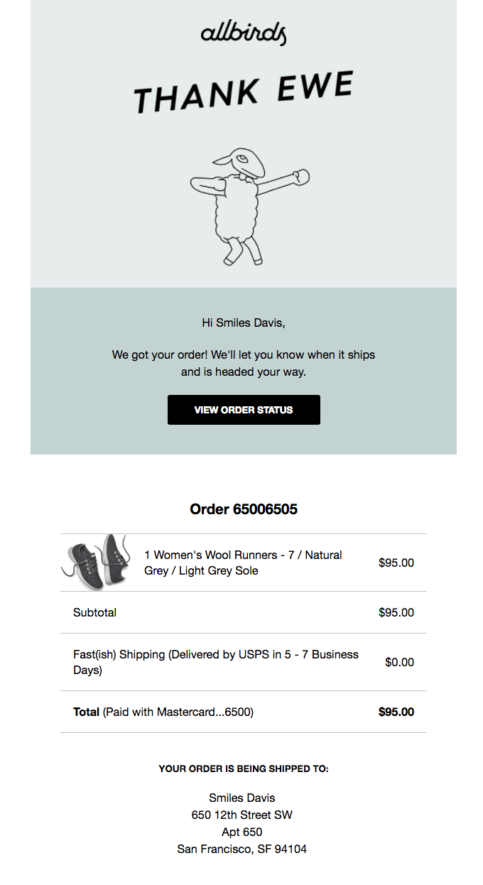 Dynamic order confirmation email