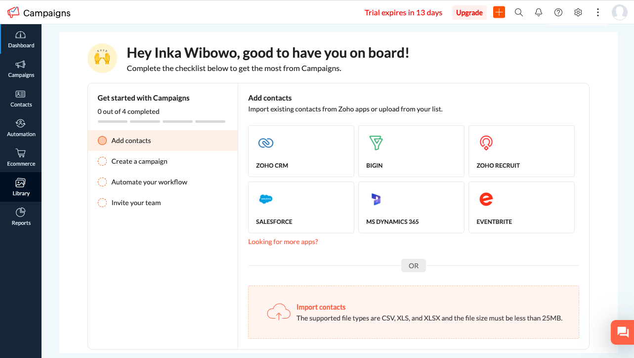 zoho campaigns dashboard