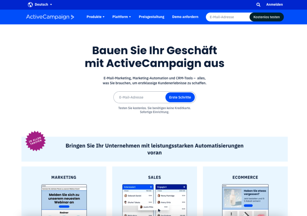 activecampaign homepage de