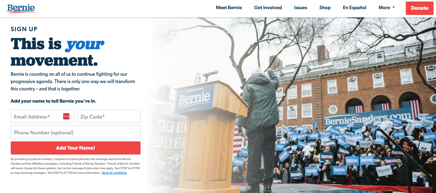 bernie sanders email signup form