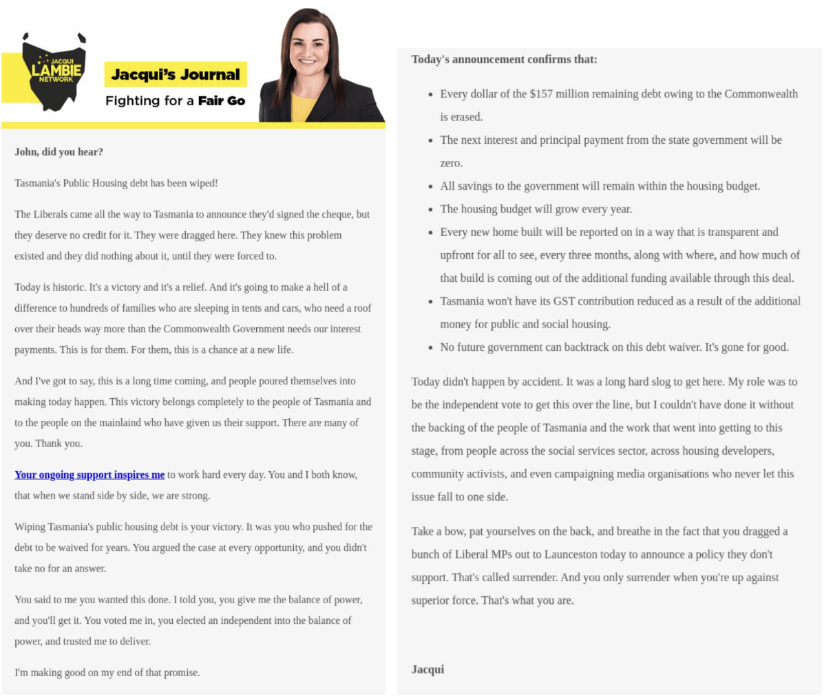 campaign update political email