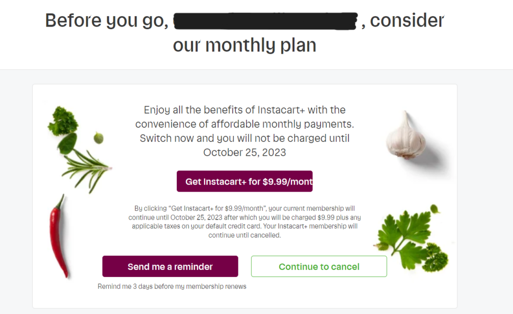 Cancellation reminder button