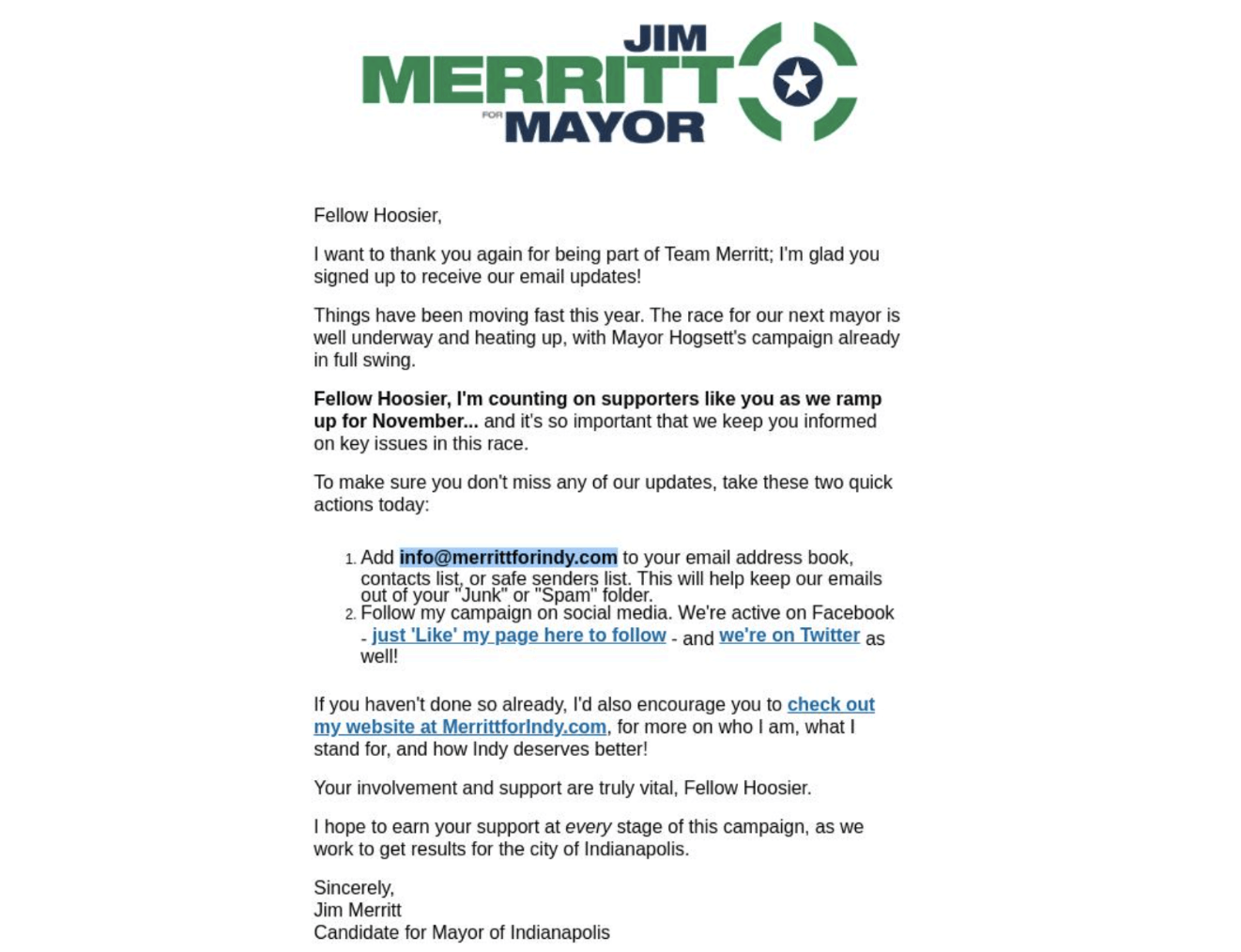 candidate introduction political email