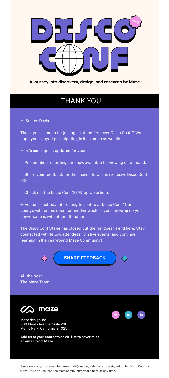 disco conf event feedback email