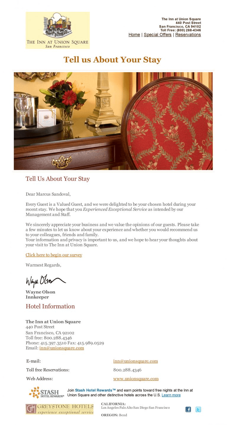 feedback request hotel email