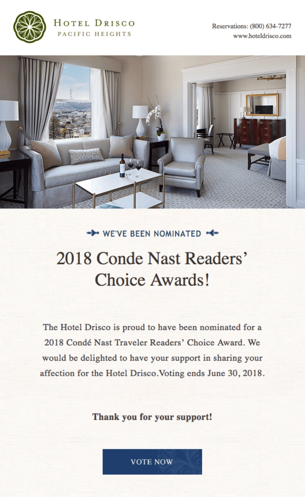 hotel award email