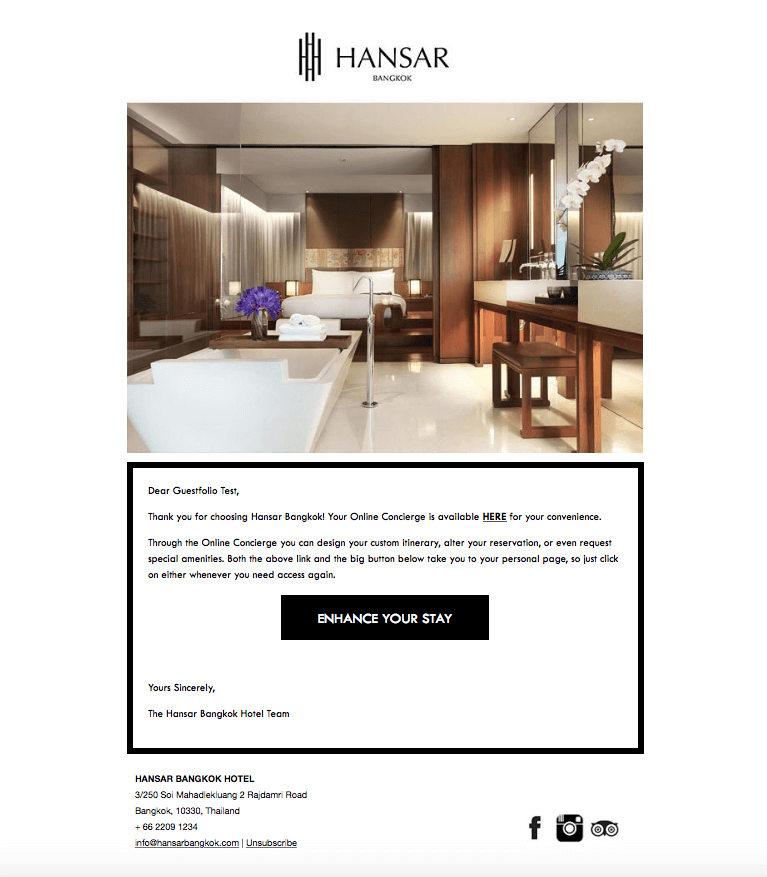 hotel upgrade email example