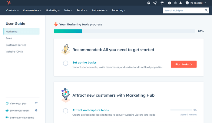 HubSpot marketing tools user guide progress