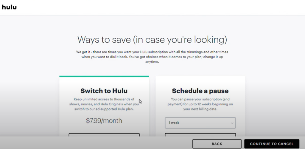 Hulu extra steps to cancelation