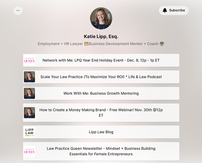 Katie Lipp Linktree page