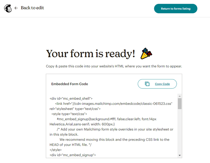 Mailchimp embed form