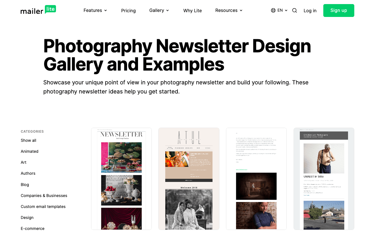 mailerlite photography templates