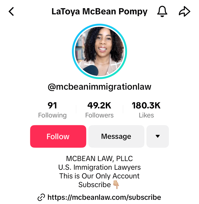 McBean Immigration Law TikTok page