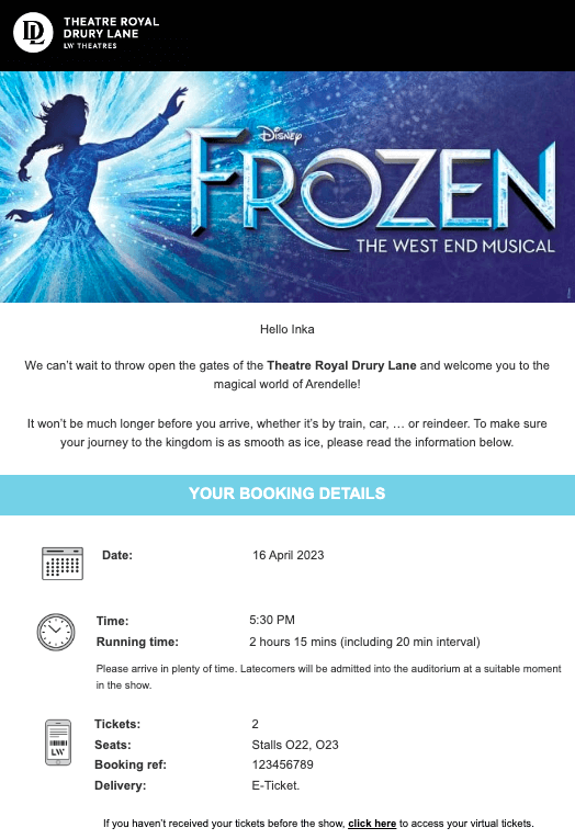 theatre event confirmation email