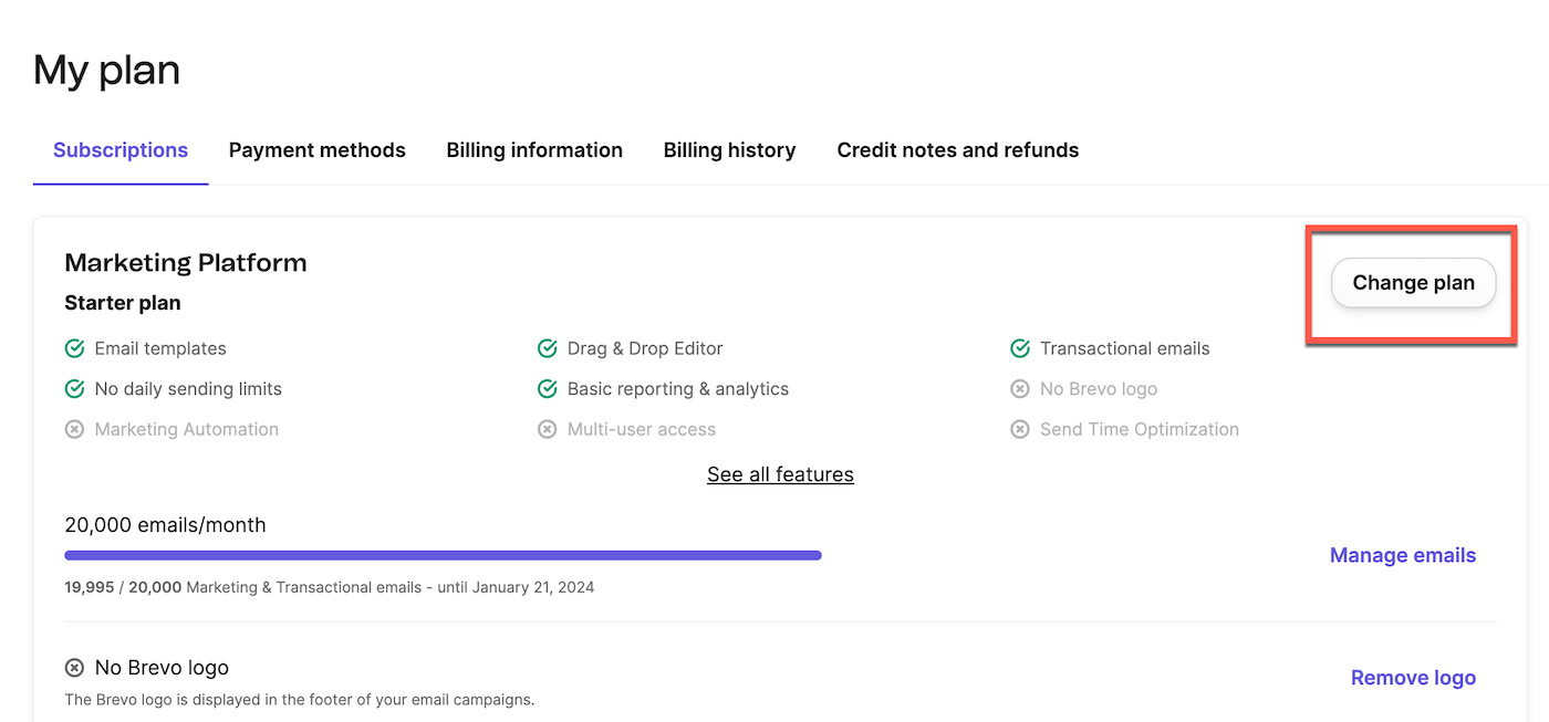 downgrading brevo