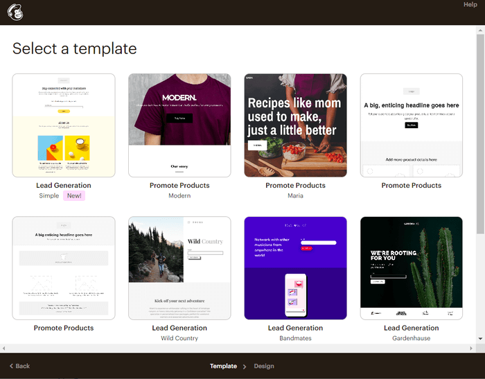 Mailchimp landing page templates
