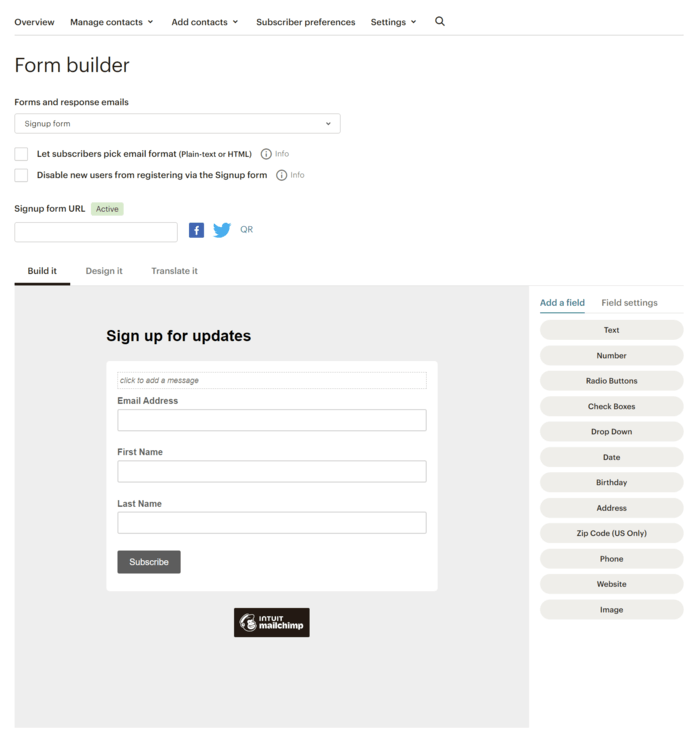 Mailchimp signup form block