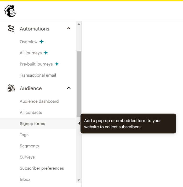 Mailchimp "Signup forms" option
