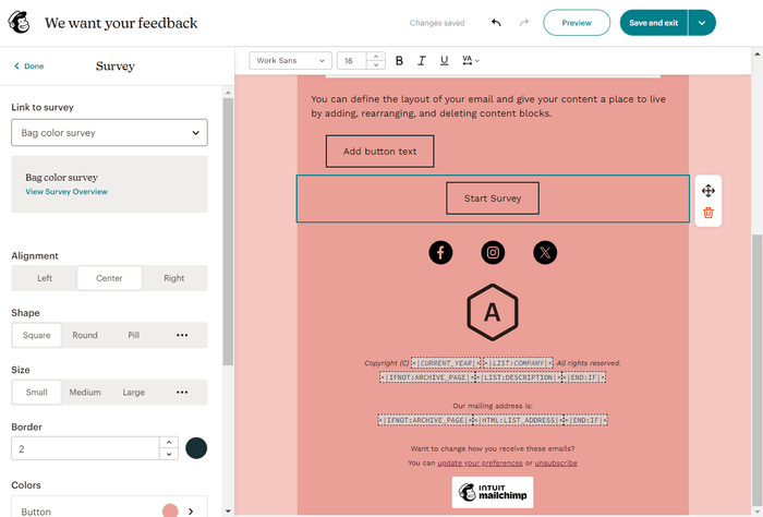 Mailchimp survey block
