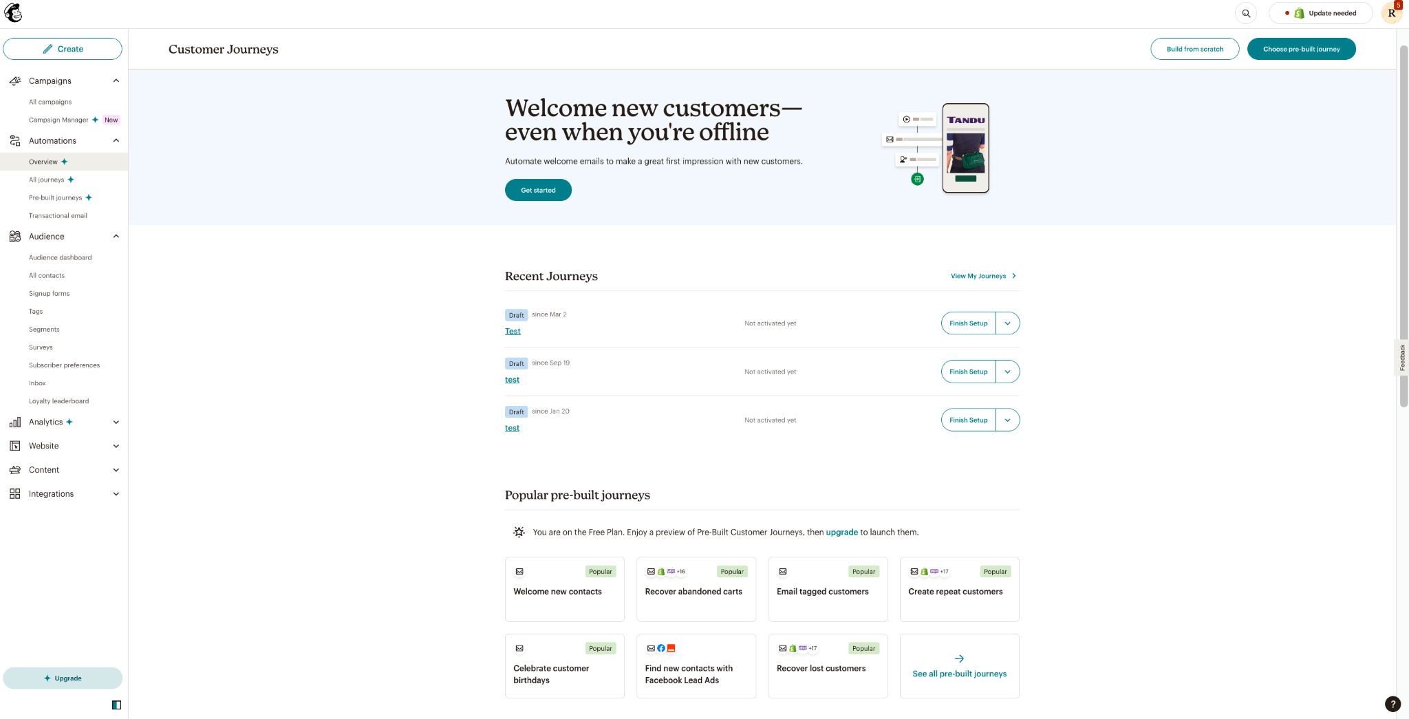 Mailchimp customer journeys