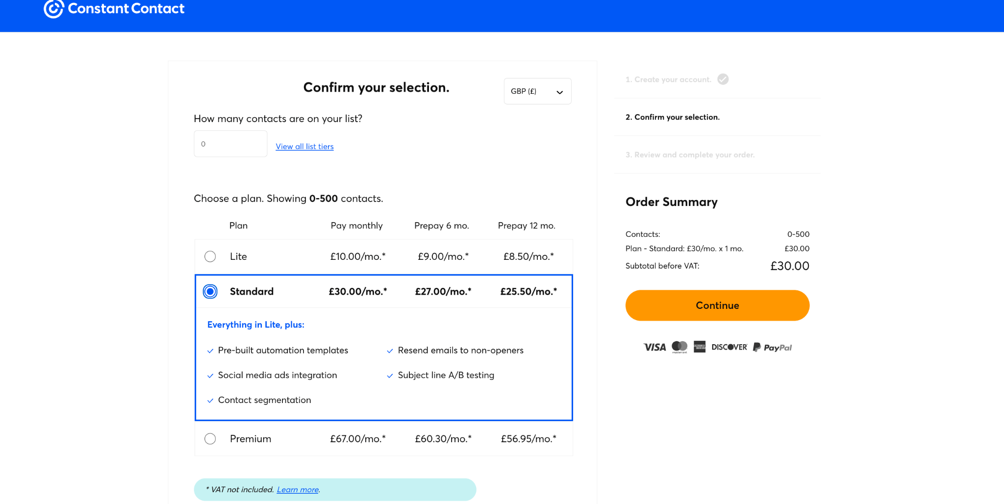 Constant Contact Confirm Plan