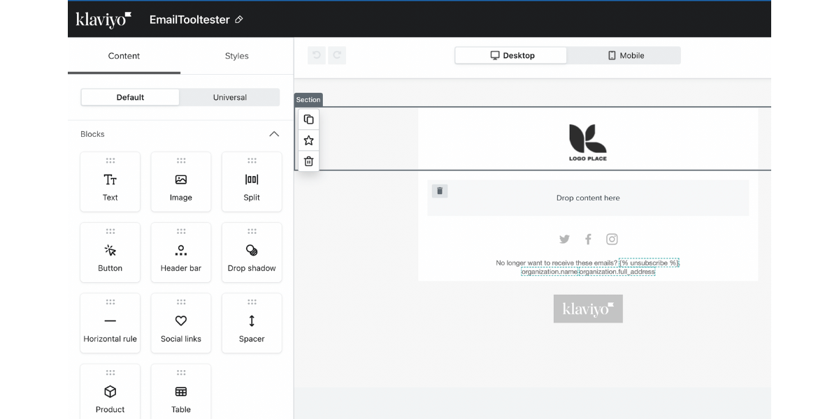 Klaviyo Email Builder