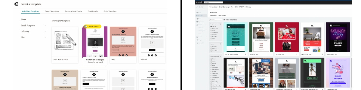 Mailchimp vs Klaviyo email templates