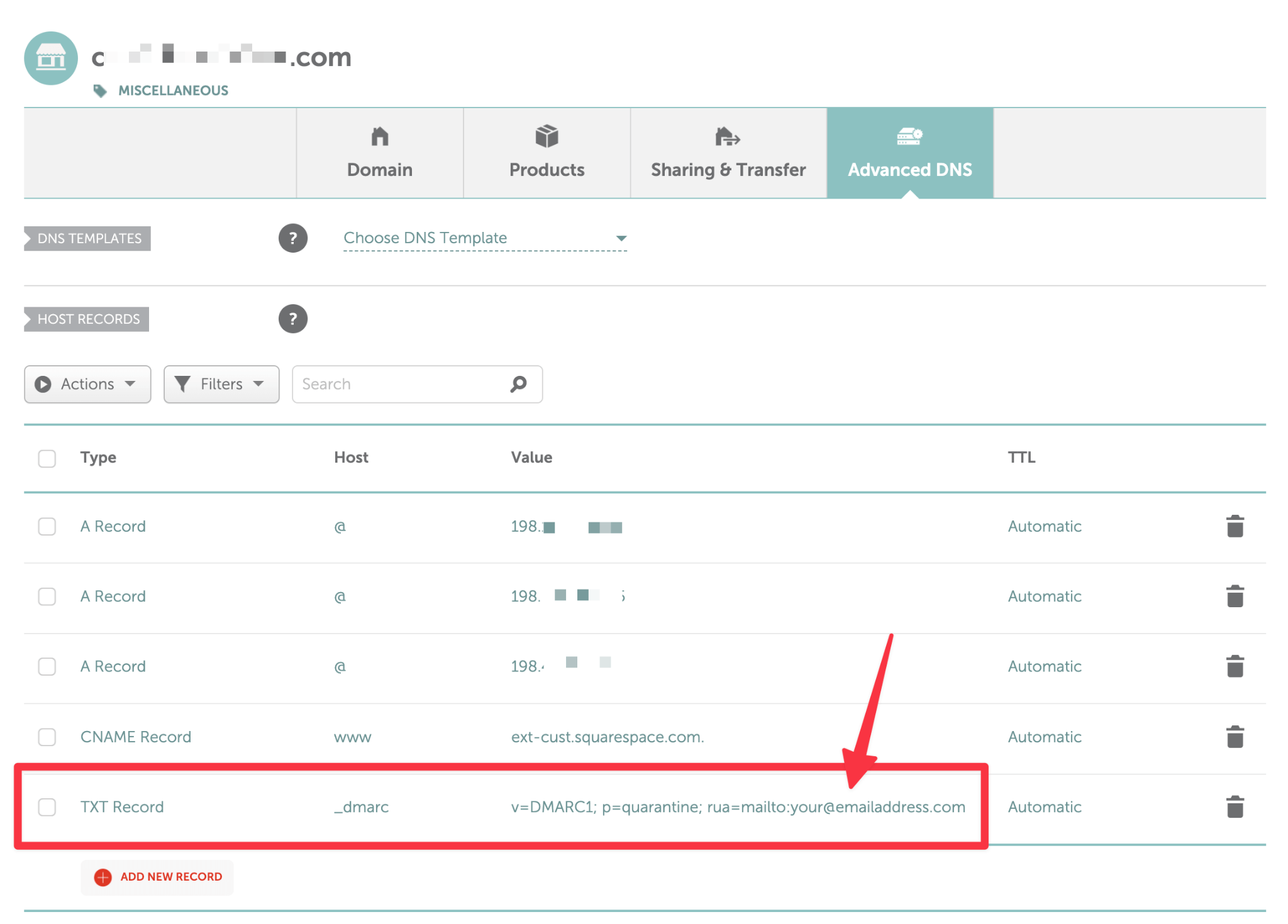 namecheap dmarc settings