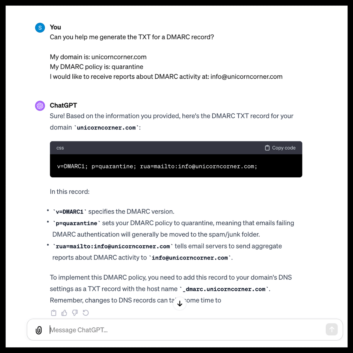 chatgpt dmarc record
