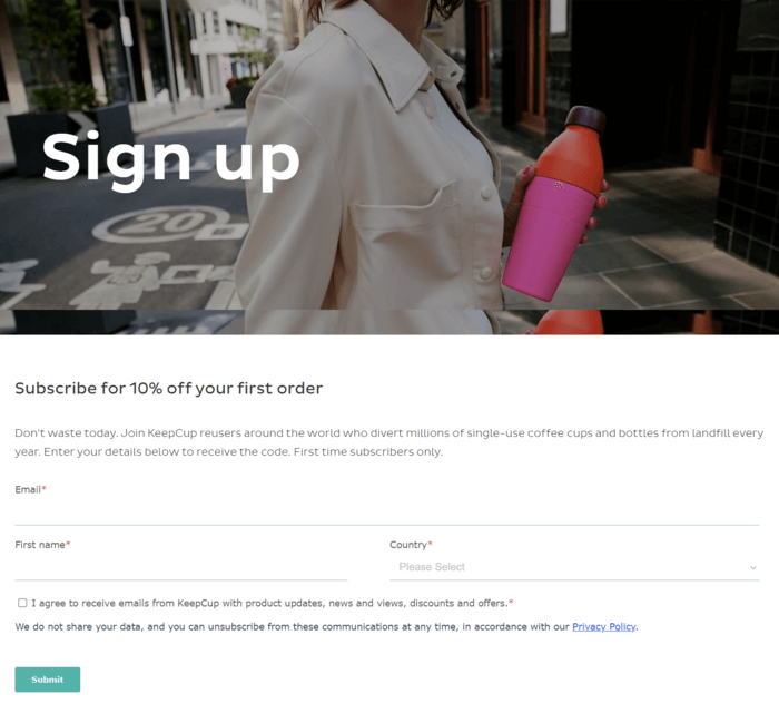 KeepCup email form