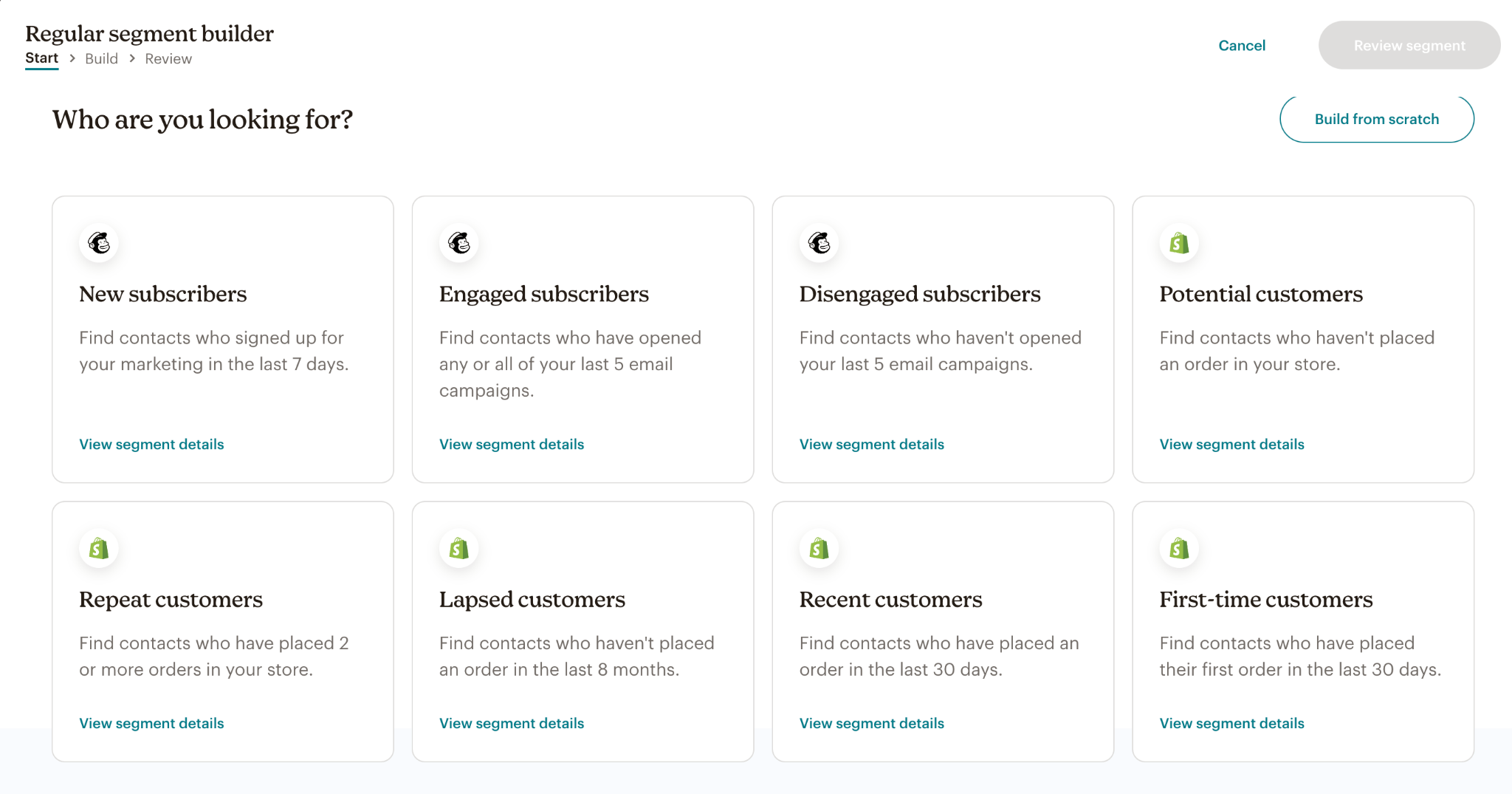 Mailchimp segment builder