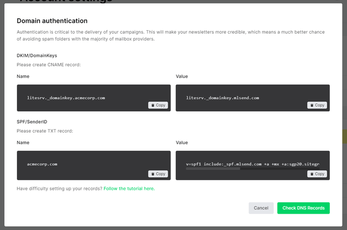 MailerLite domain authentication