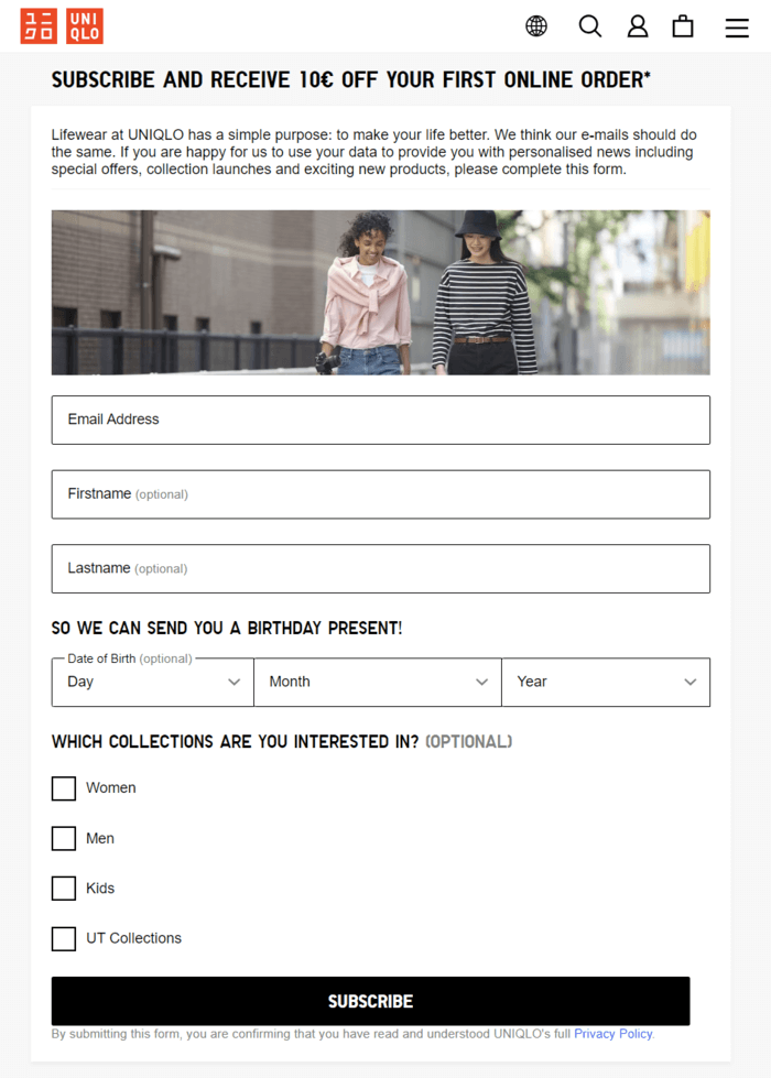 Uniqlo email form