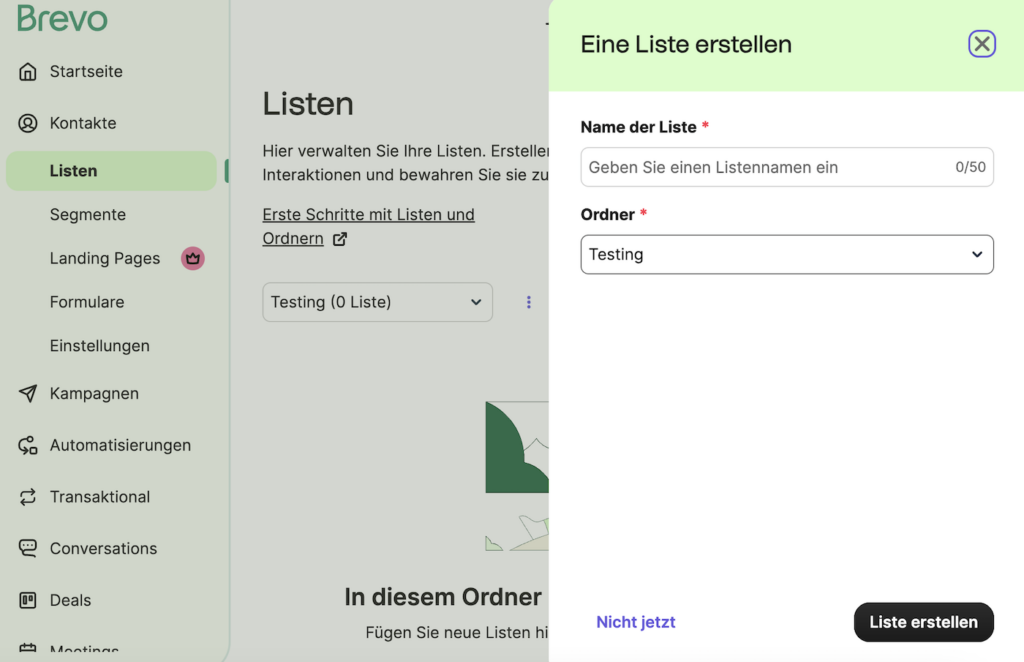 brevo liste anlegen
