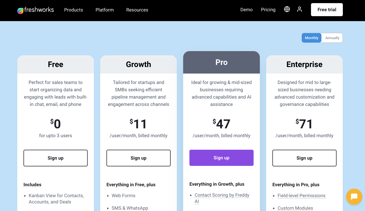 freshsales pricing