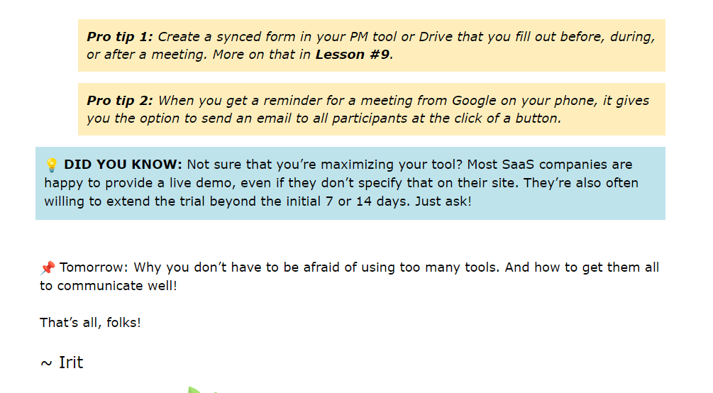 Email-based course closing paragraph