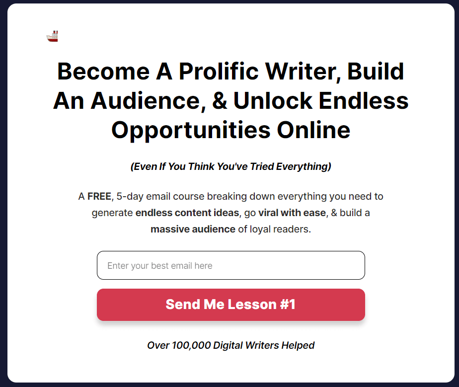 Email-based course opt-in page