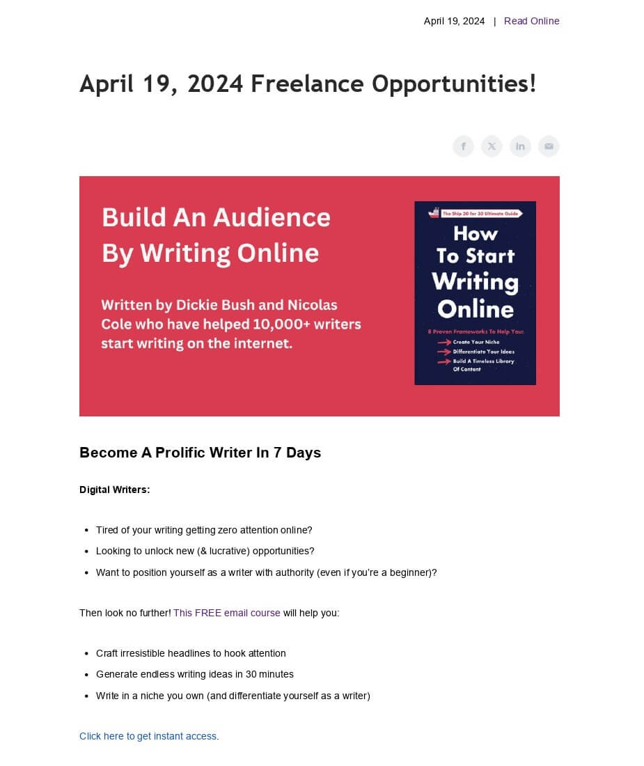 Email-based course promoted on newsletter