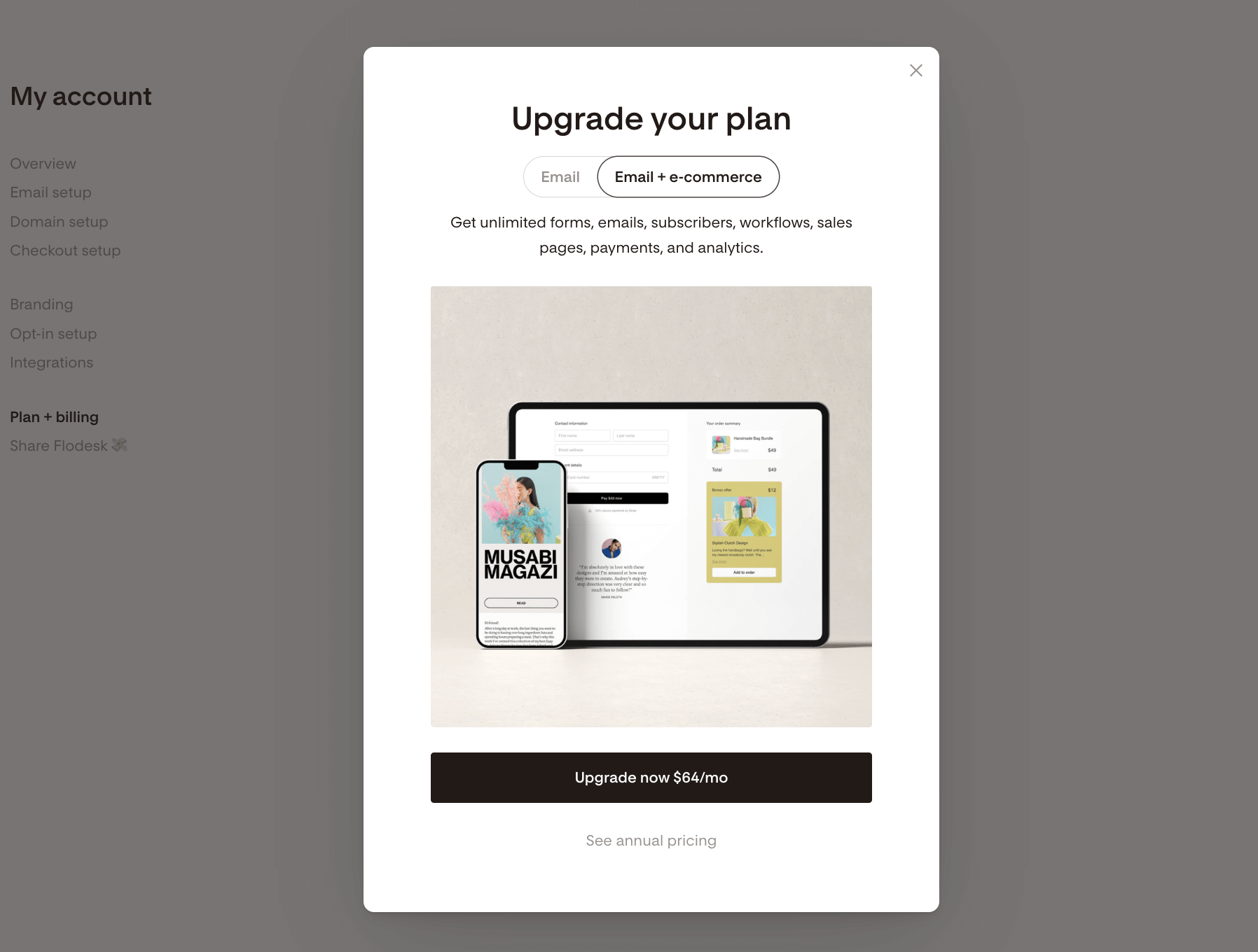 flodesk email plan ecommerce plan