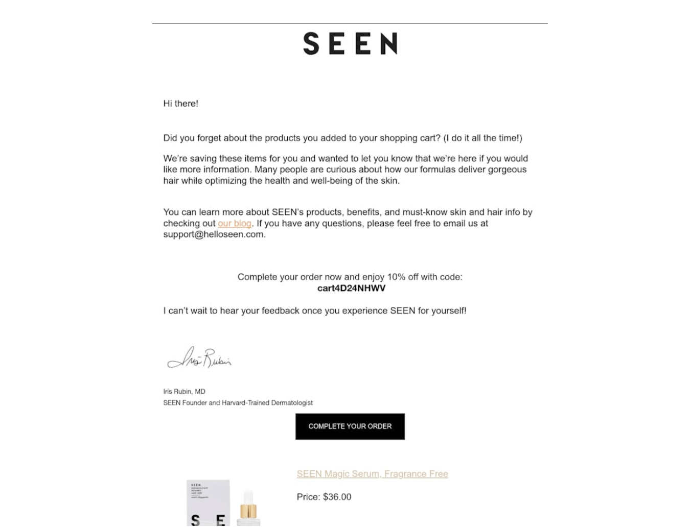 seen abandoned cart email