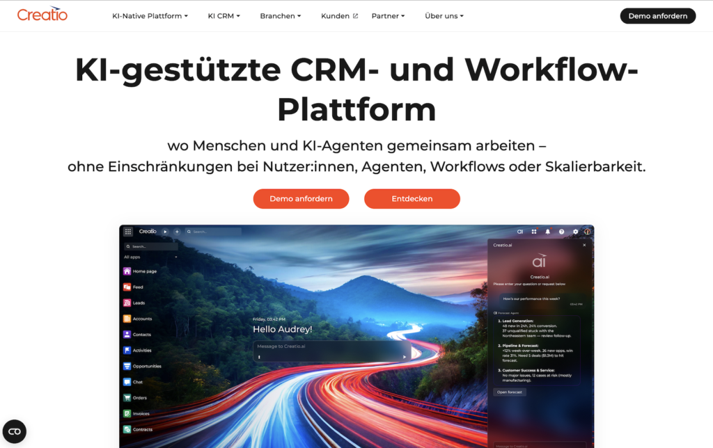creatio crm homepage