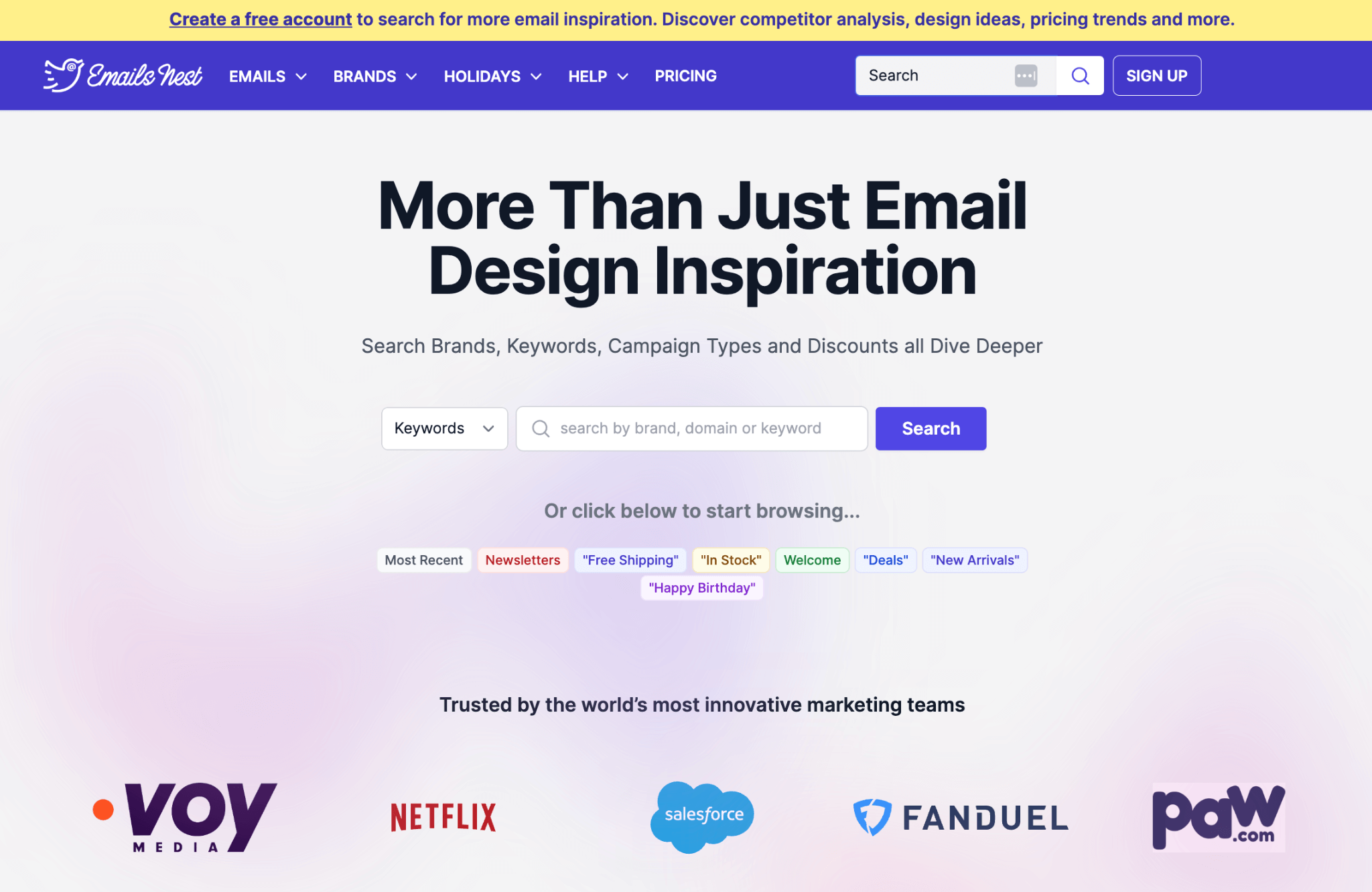 Emails Nest Homepage