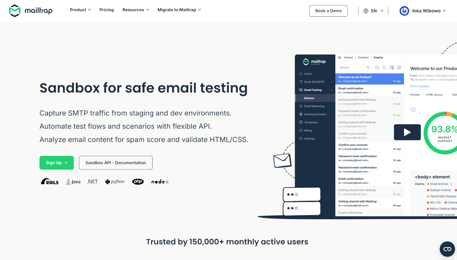 mailtrap sandbox homepage