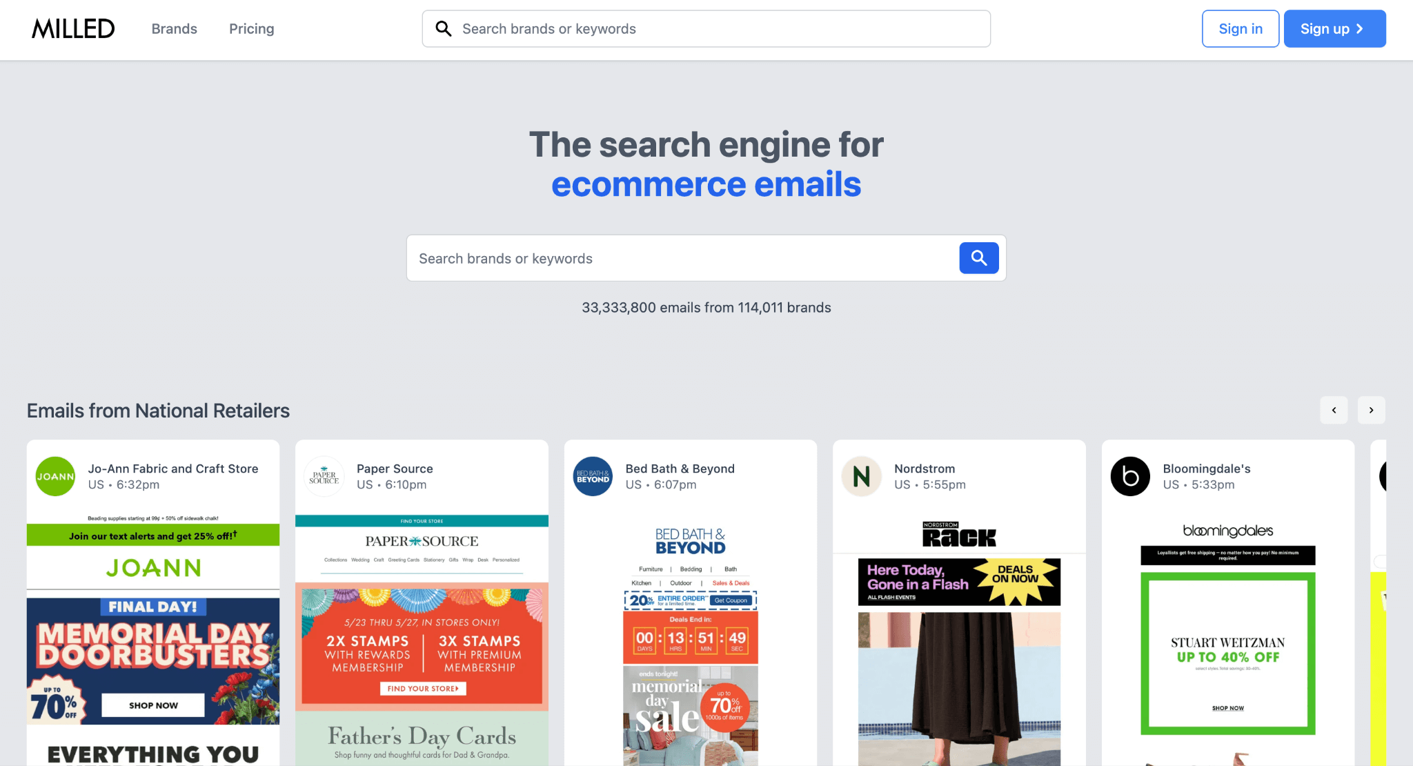 Milled Homepage email marketing inspiration